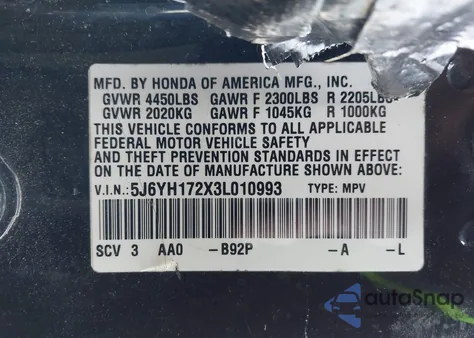 2003 Honda Element Dx from USA, damaged, VIN 5J6YH172X3L010993
